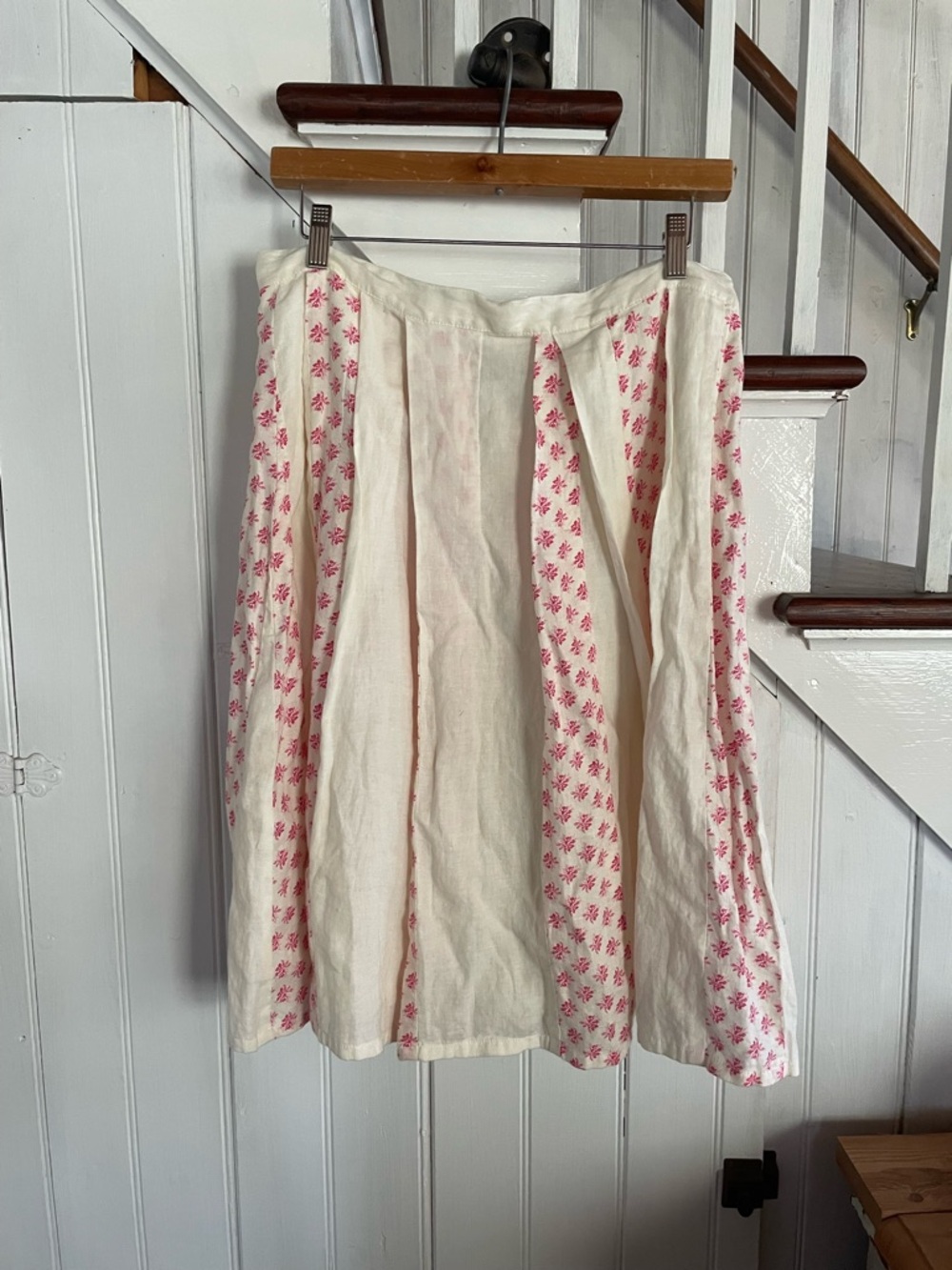 Cream A-Line Skirt with Pink Floral Panels😎